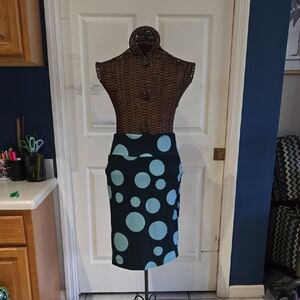 LuLaRoe Black and Blue Polka Dot Pencil Skirt